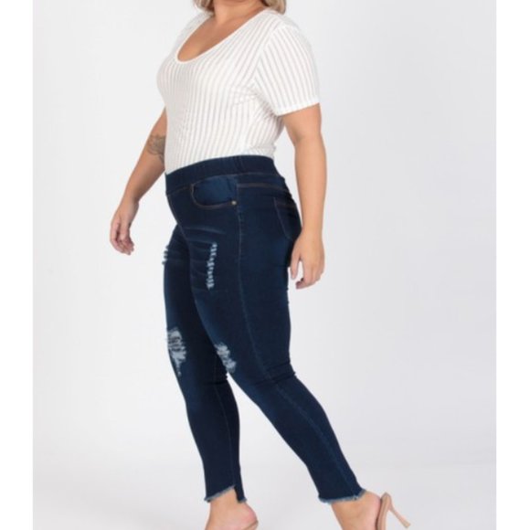 Mid Rise Denim Jeggings - Plus (XL, 2X, 3X) - Dark Blue Wash - Picture 3 of 3